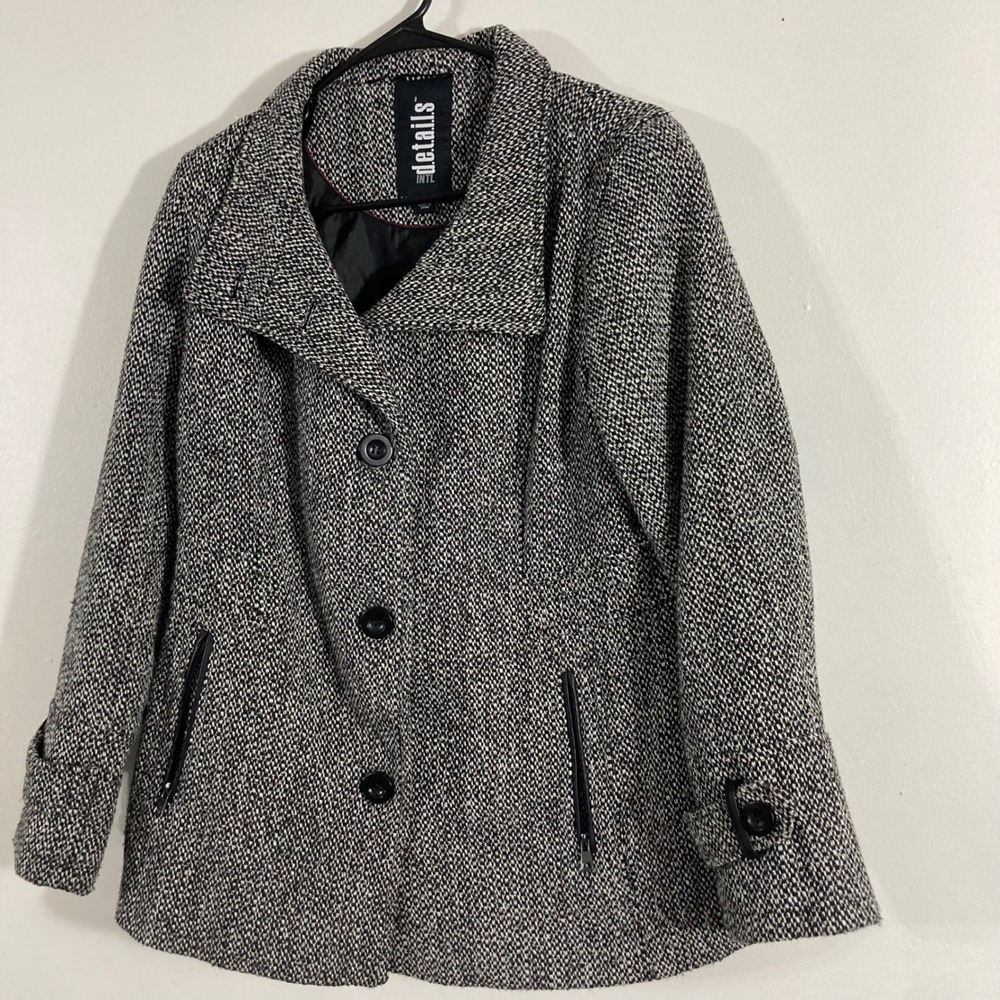 Details Intl Peacoat Women Medium Black White Tweed Button Up